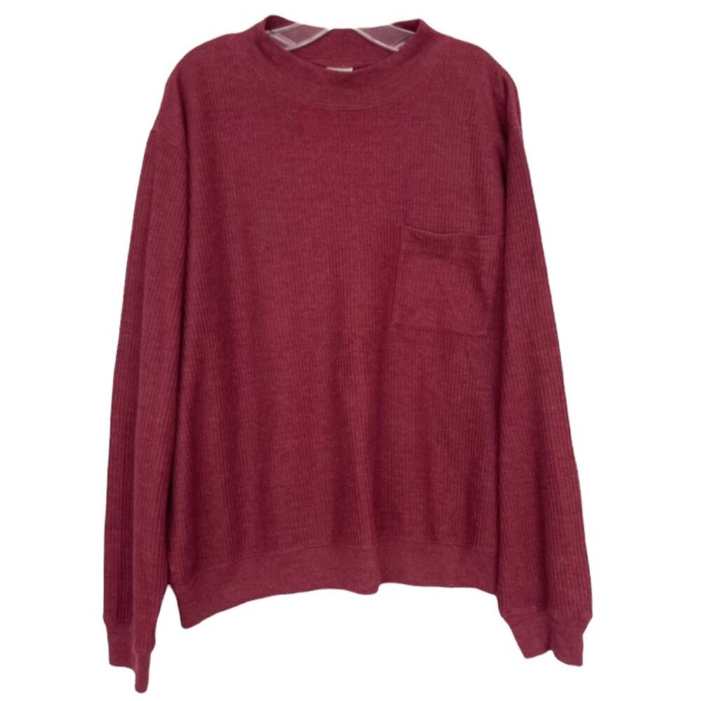 Vintage Haband Maroon Ribbed Long Sleeve Shirt Sz XL